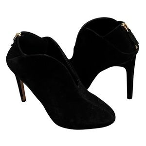 Nine West Women's Suede Ankle Booties 7M Black Stiletto Back Zip Round Toe